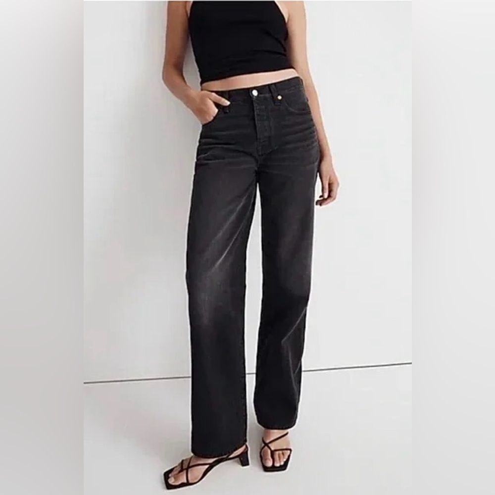 Madewell Low Slung Straight Jeans Black Button Fly 23 Waist
